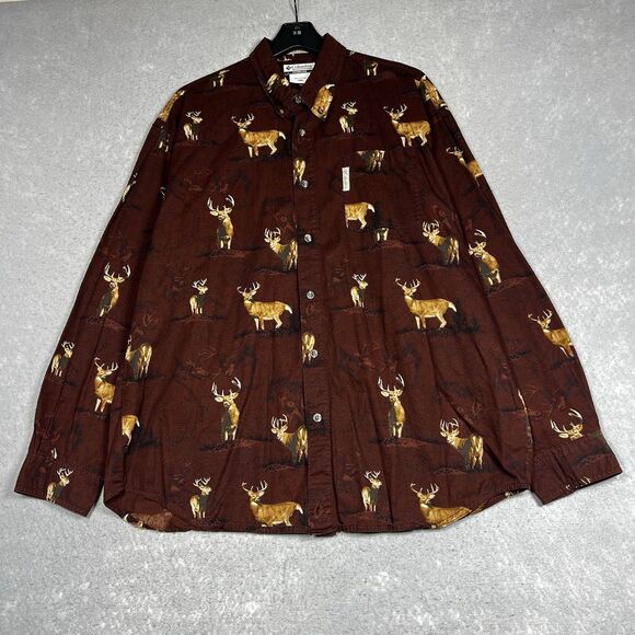 Columbia River Lodge Button Down Shirt Mens Large Brown Deer Hunting Outdoors - Picture 1 of 13